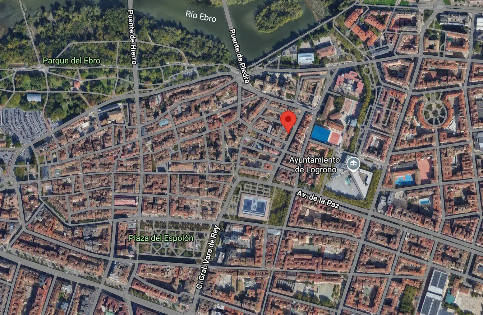 Vista aérea de la ubicación de Avenida de Navarra 17 en el centro de Logroño