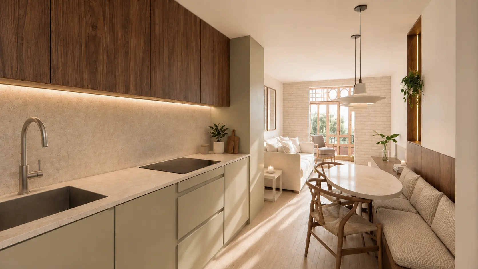 Salón, cocina y comedor de las viviendas Este